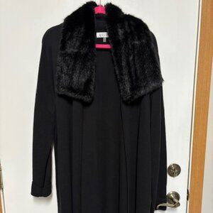 Kasper Womens Sweater Black Removeable Faux Fur Open-Front Cardigan. 1X